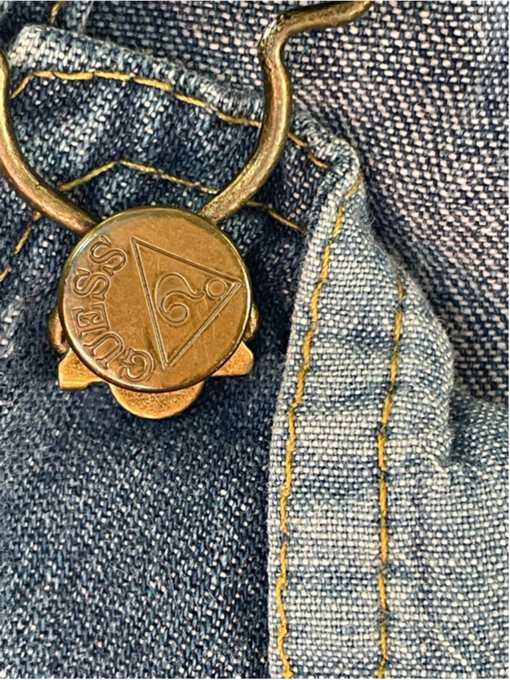 Vintage Baby Guess Blue Denim Pinafore Dress 3T Georges Marciano Leather Patch - Picture 6 of 9
